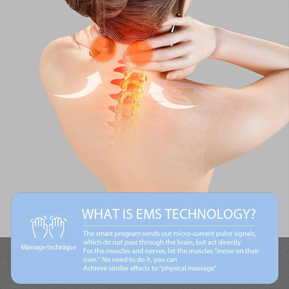 Smart Back Neck Massager TENS Pulse Shoulder Neck Massage Cervical Heating Relieve Pain Muscle Health Care