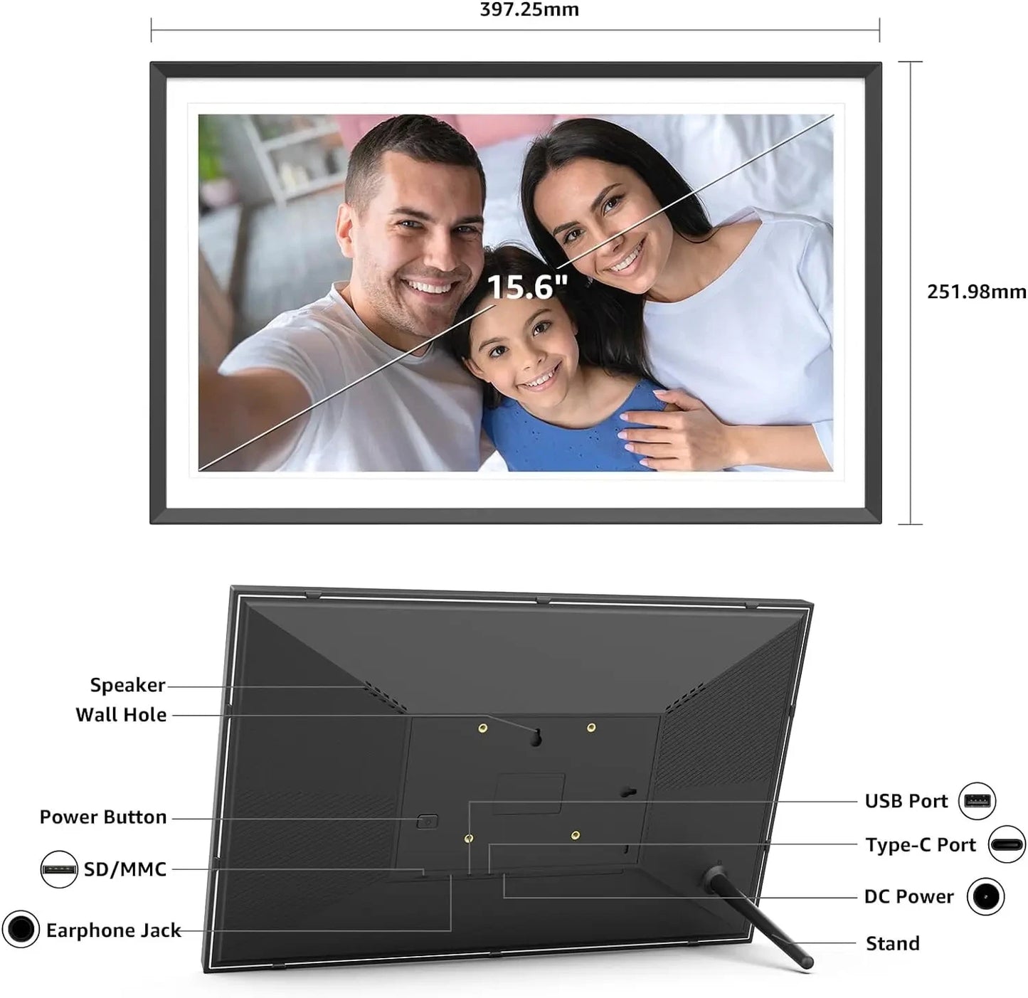15.6 inch built in 32GB/ 64GB WiFi Large touch ips digital photo frame 1920*1080 WiFi Smart Frame Share Photos Videos via frameo