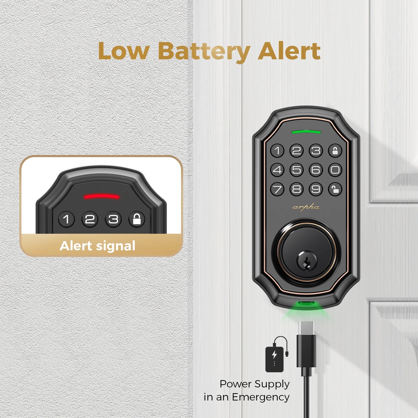 Arpha Smart Lock D180 100 Entry Codes 16 Anti Peeping Password Electronic Keypad Deadbolt Electronic Door Lock Low Battery Alarm