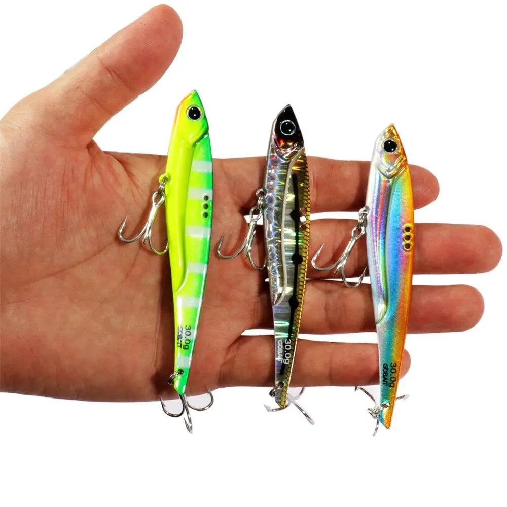 GOBAIT VIB Fishing Lure 20g 25g 30g Metal Jig Sinking Blade Treble Hook Spinner Spoon Cast RATION Carbon Steel Tackle Hard Bait