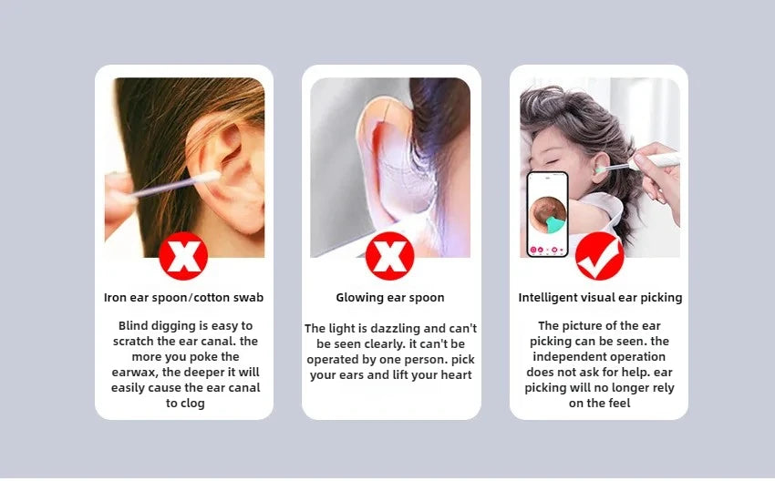 1-9pcs/Set Visual Ear Cleaner with Camera Ear Sticks USB Charging Ear Wax Removal Tool WIFI Connection 6 LED Lights Earpick
