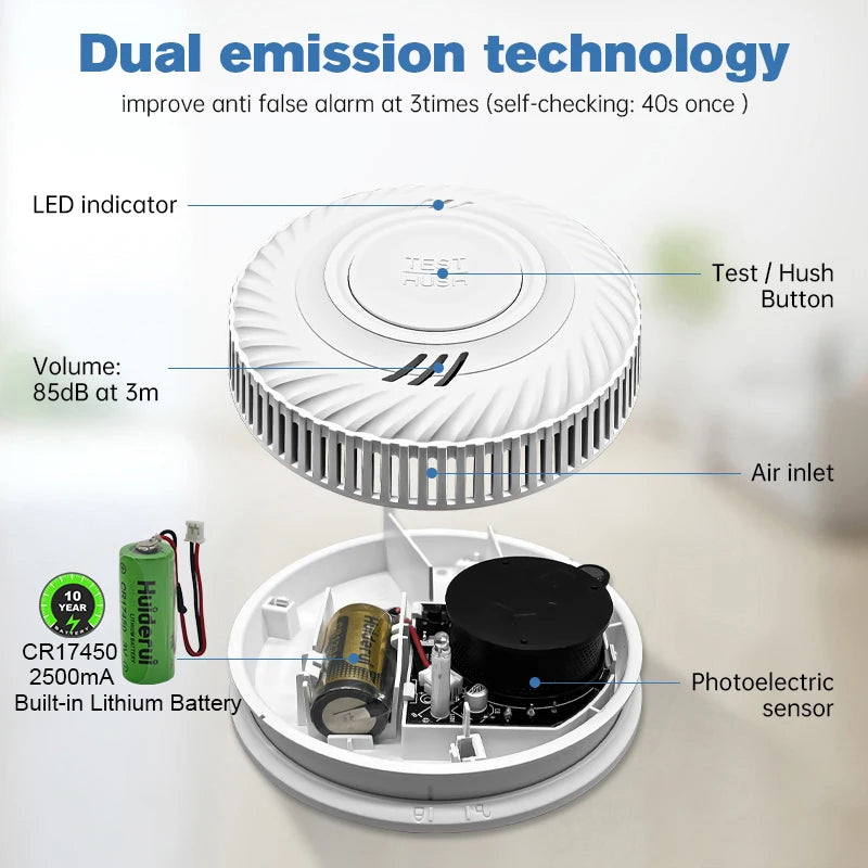 Built-in 10 Year Battery Smoke Detector WiFi Function Tuya Smart Home Parlor Child Room Kitchen Shop Fire Sound Alarm SensorSmoke DetectorsGoWisse.com