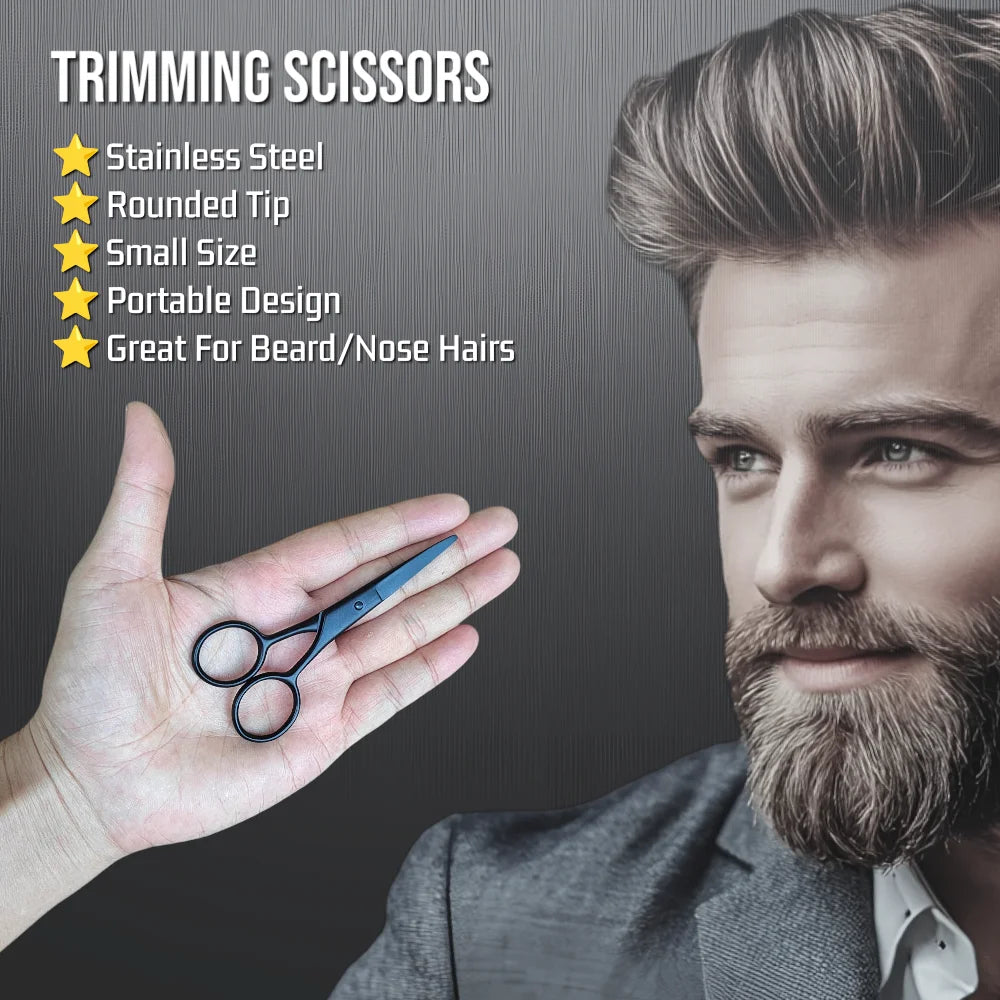 Gracemen Beard Kit - 6 in 1 Grooming Set for Men - Beard Template & Brush & Comb & Case & Straight Razor & Scissors & Travel Bag