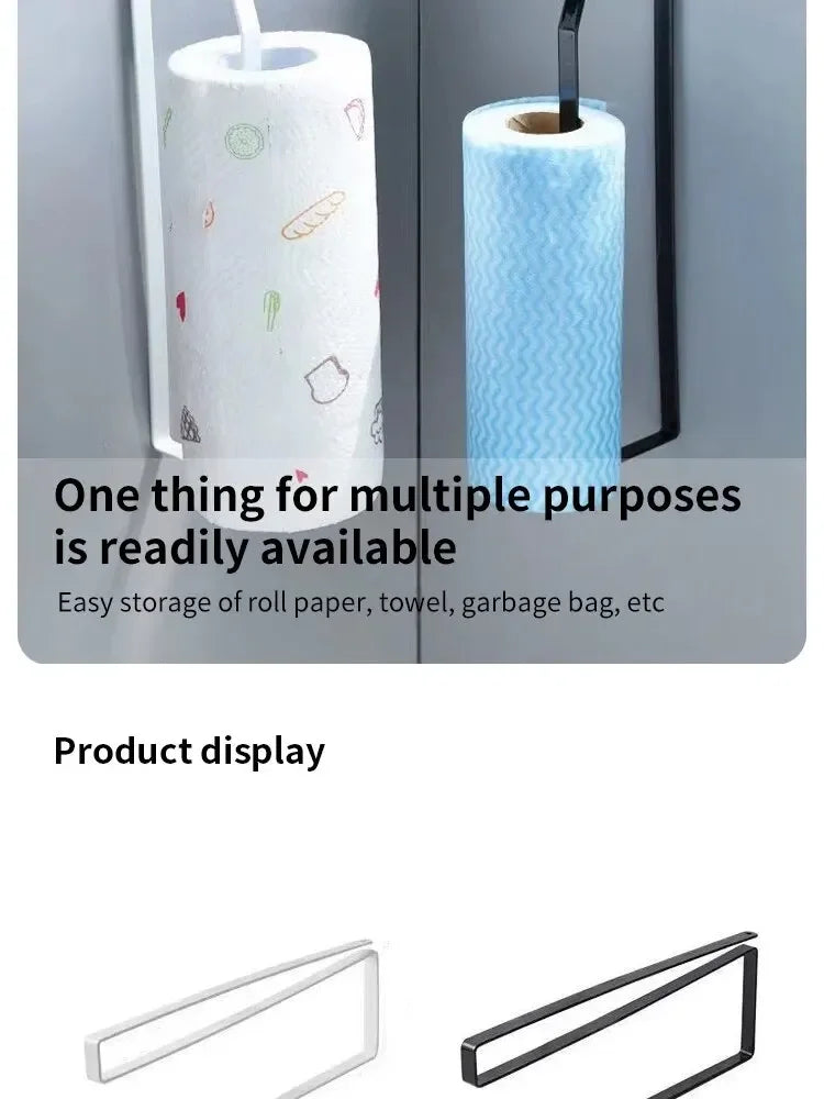 Paper Roll Holder Towel Rack Cling Film Storage Rack Bathroom No Punching Storage Rack Hanging Shelf Kitchen Tissue Accessories