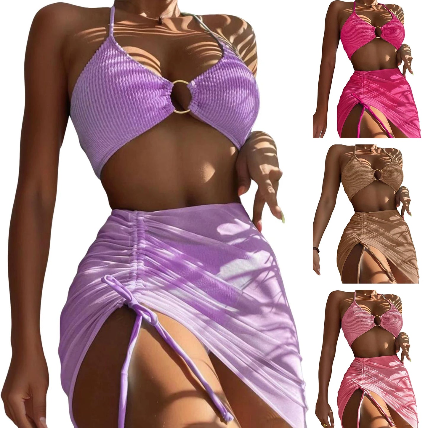 2024 Sexy Solid Push Up Tankini Set Strapped Woman Swimsuit Women High Waist Swimwear Backless Beach Bathing Suit White Bikinis