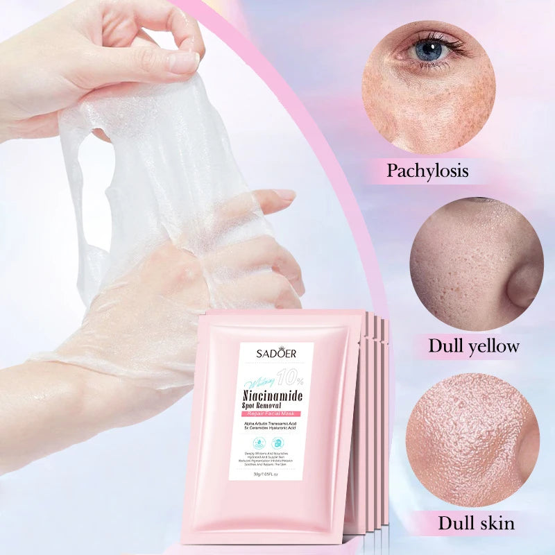 5pcs SADOER Nicotinamide Facial Masks Moisturizing Spot Removal Repair Brightening Hydrating Facial Masks Face Skin Care