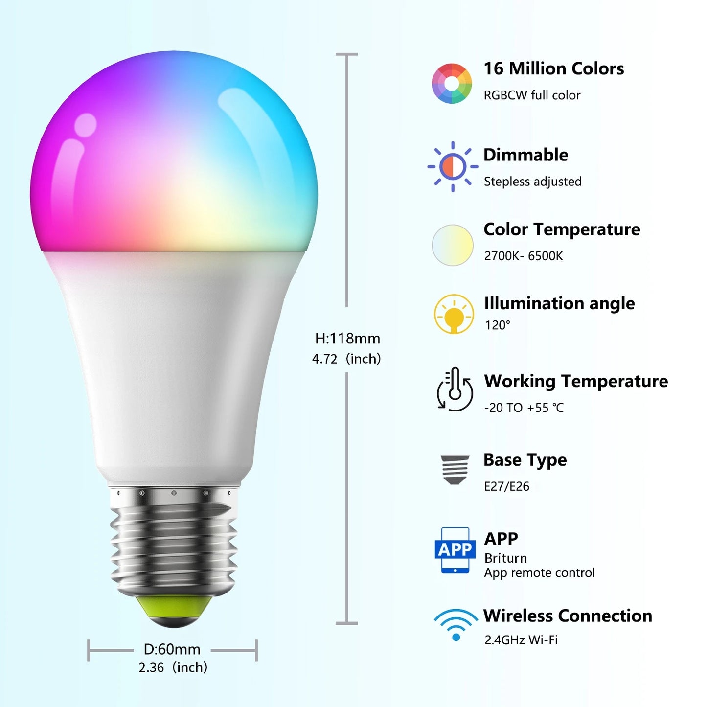 220V 110V WiFi Smart LED Bulb 9W 10W E27/E26 RGB+CCT Indoor Light Alexa Google Home Together APP Timing Dimming