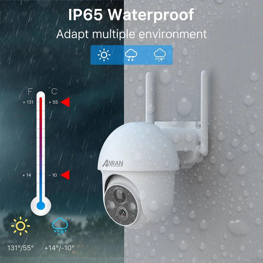 ANRAN 5MP 2K Solar Camera Rechargeable Battery PIR Humanoid Detection Outdoor PTZ Wireless WIFI Camera Full Color Night Vision