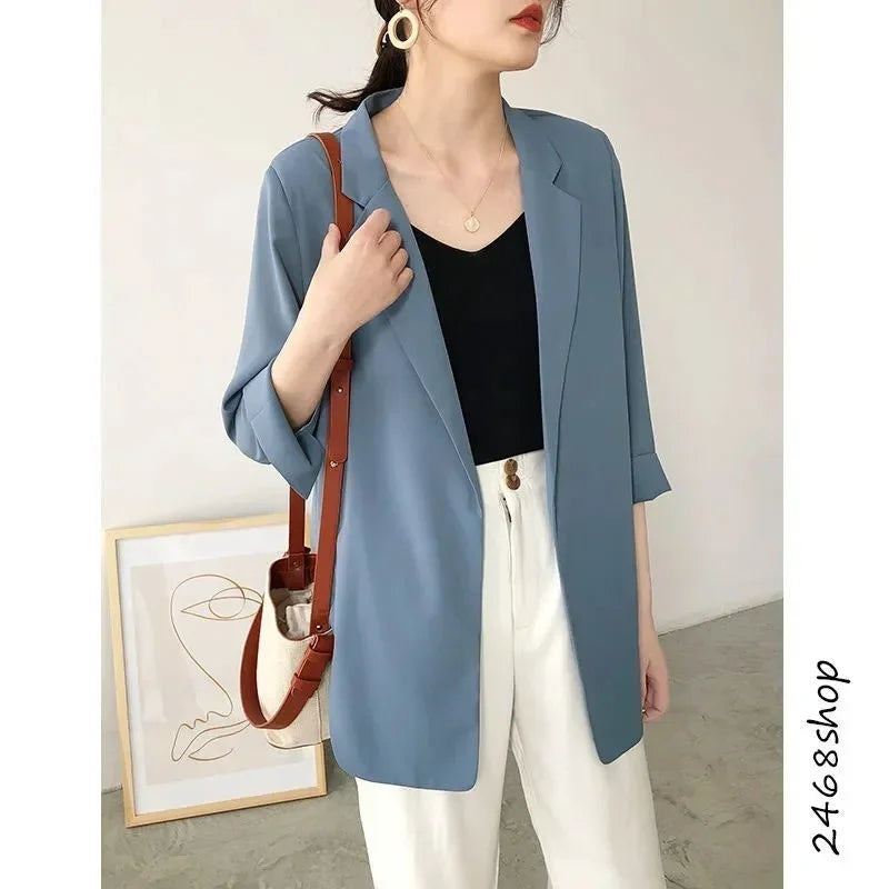 Spring Women Thin Blazers Sun Protection Suit 2025 Female Summer Black Blazer Three Quarter Sleeves OL Slim Coats Ladies Tops