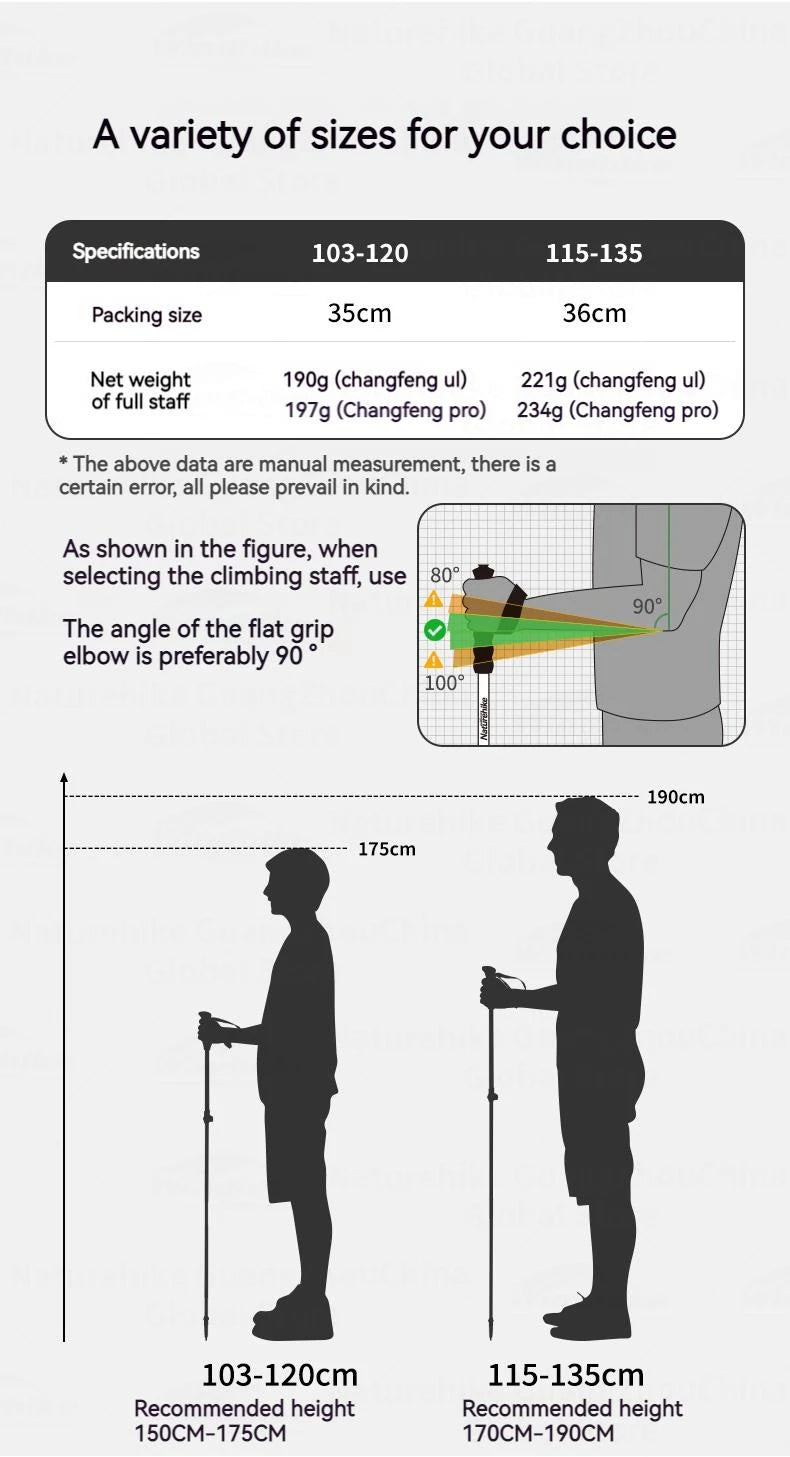 Naturehike 5-Section Walking Stick Pole Carbon Fiber Aluminum Alloy Folding Teleskopic Ultralight Trekking Hiking Canes UL Pro
