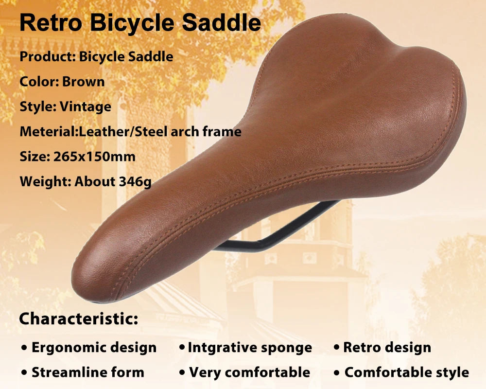 HEPPE MTB Road Bike Saddle Vintage Bike Seat Classical Cycling Saddle Retro Cushion Brown PU Leather Bike Saddle Bike Parts