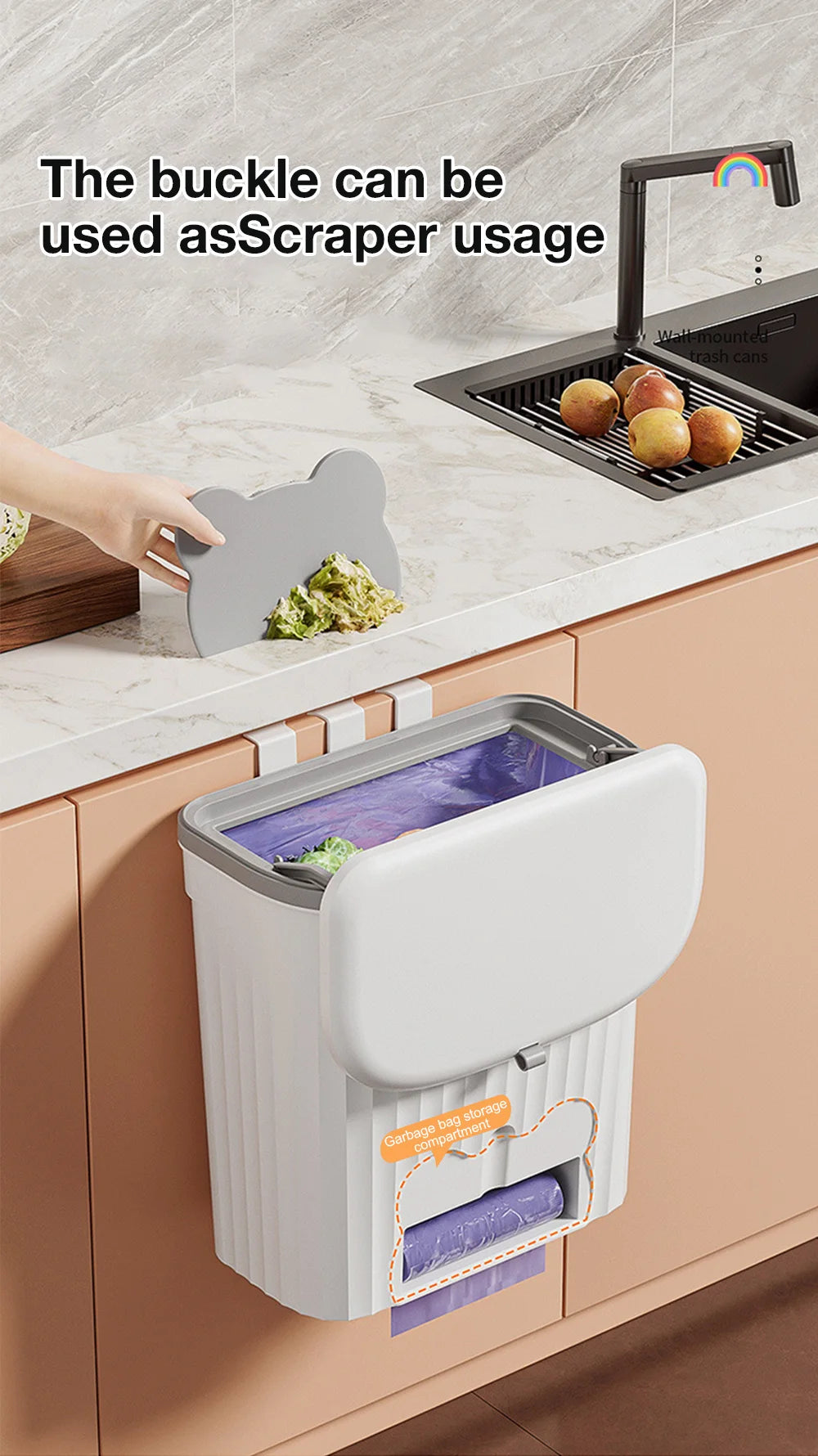 8.5/12L Kitchen Wastebasket Wall Mounted Trash Can With Lid Bathroom Trash Bin Garbage Can for Cabinet Under Sink Compost Bin