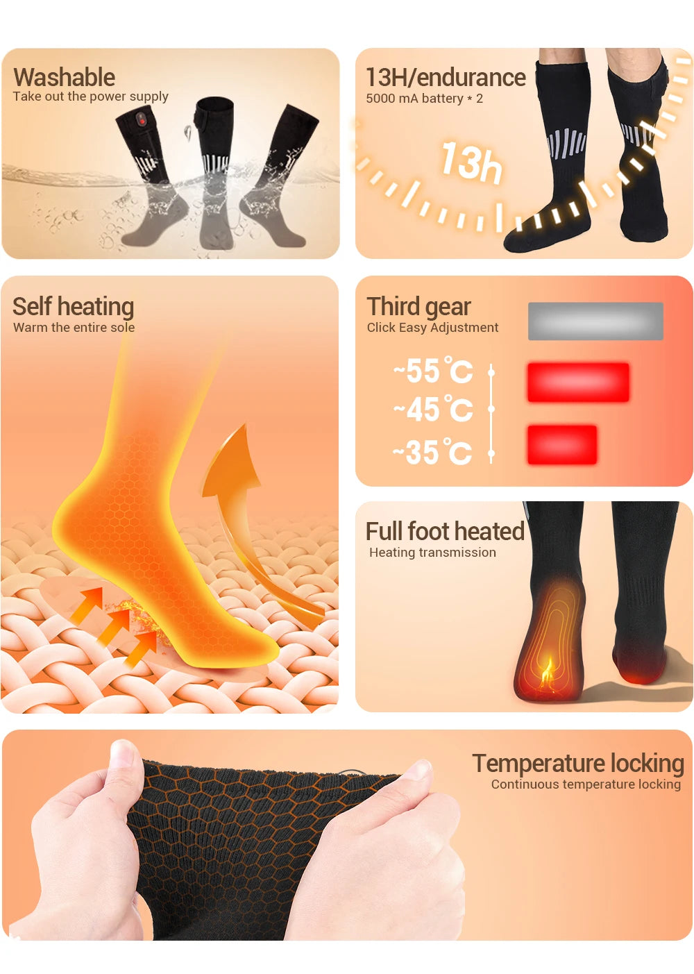 Winter Heated Sock Rechargeable Battery Stocking Men Women Electric Heating Ski Socks Sports Thermal Warmer Foot