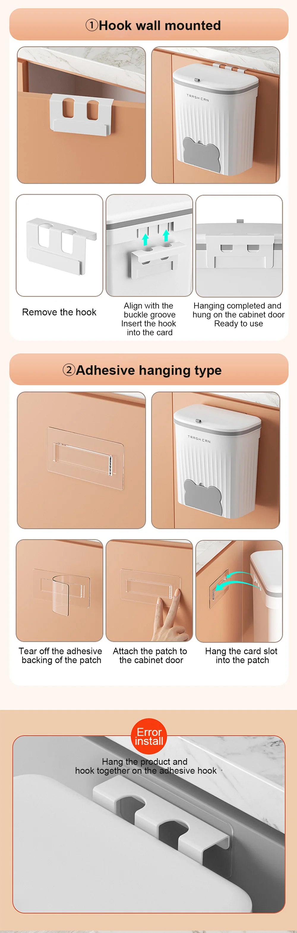 8.5/12L Kitchen Wastebasket Wall Mounted Trash Can With Lid Bathroom Trash Bin Garbage Can for Cabinet Under Sink Compost Bin