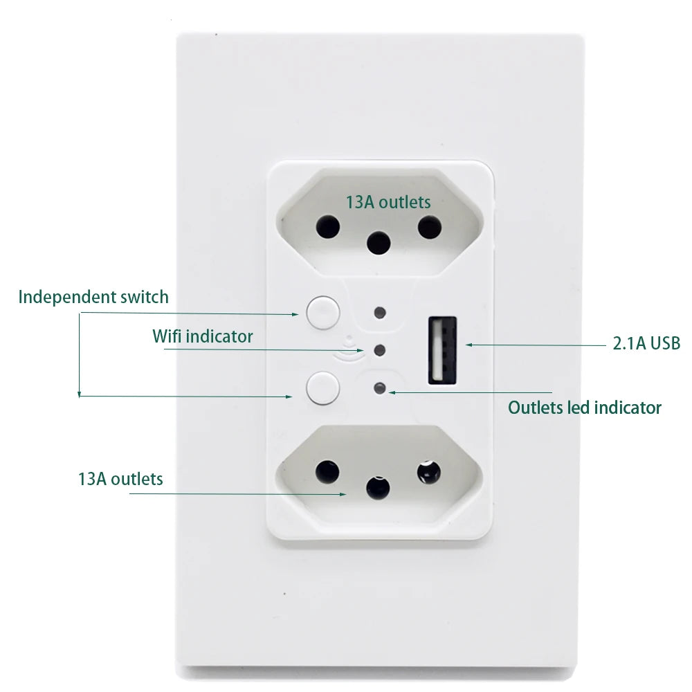 Melery Brazil WiFi Smart Wall Socket USB Tuya Electrical Plug Outlet PC/Glass Panel Alexa Google Home,Whole House Intelligence