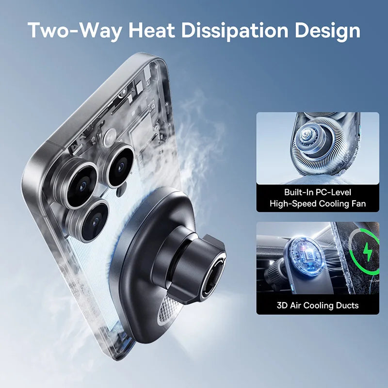 Baseus Qi2 15W Car Magnetic Wireless Charger For iPhone 16 15 14 Fast Charging For Samsung Xiaomi Car Phone Holder Cooling Fan