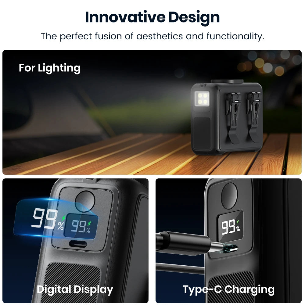 Warmco 20000mAh Portable Neck Waist Fan 72H Battery 4Speeds 15000RPM Clip On Wearable Belt Cooling Fan LED Flashlight Power Bank