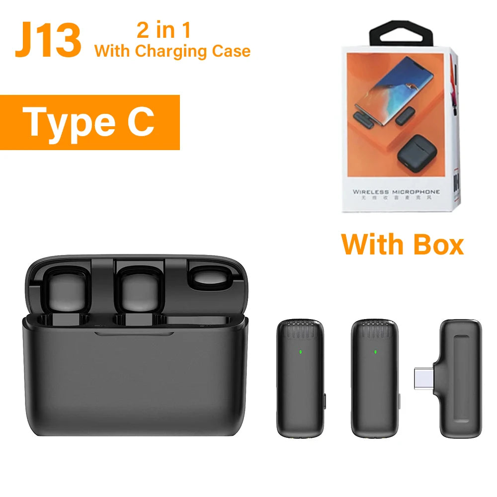 J13 Wireless Lavalier Microphone with Charger Case Portable Audio Video Receiver Mini Mic For iPhone Android Tablet Gaming Live