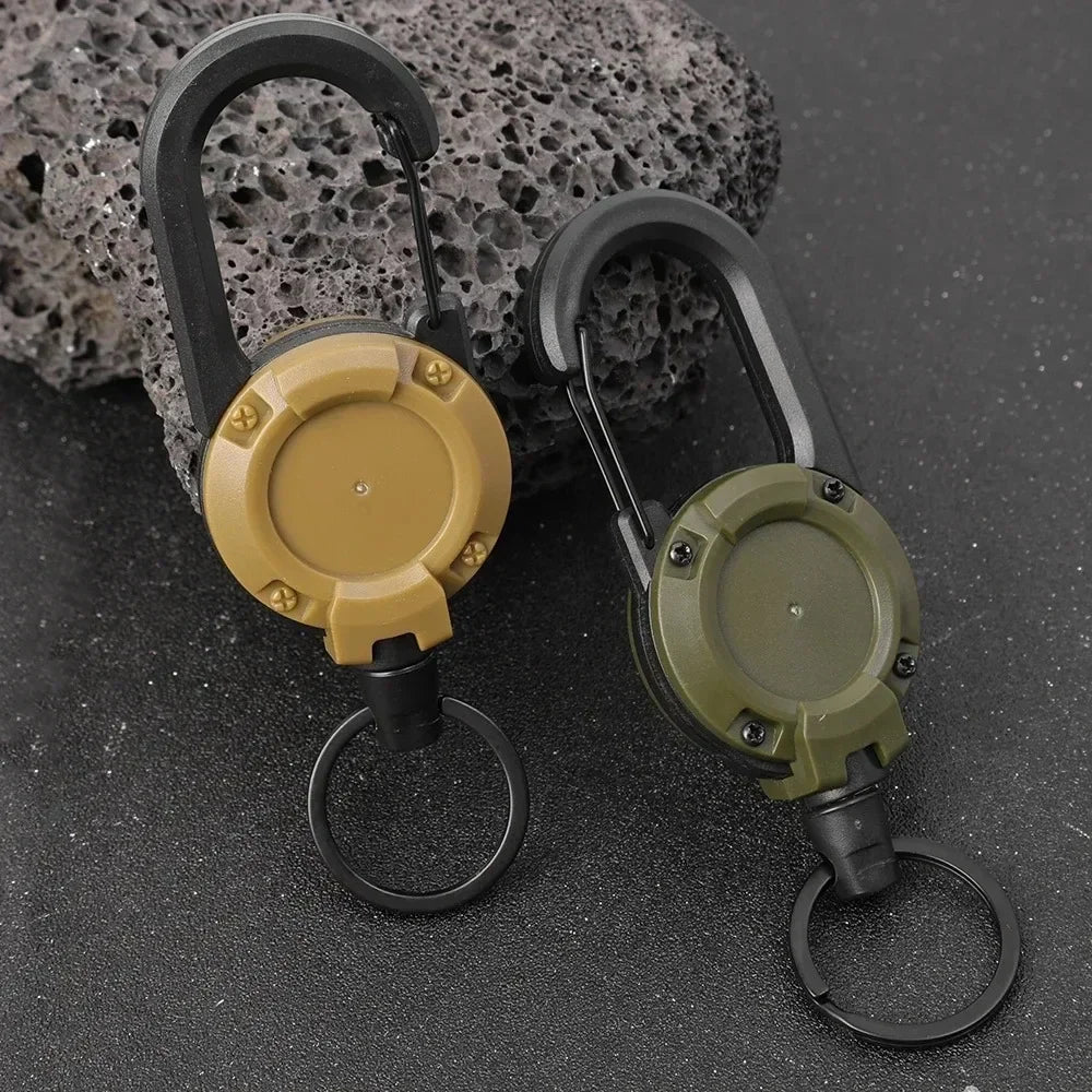 Retractable Heavy Duty Pull Reel Carabiner Key Strong Chains Steel Wire Buckle Rope Spring Key Ring Outdoor Sporty Keychain Tool