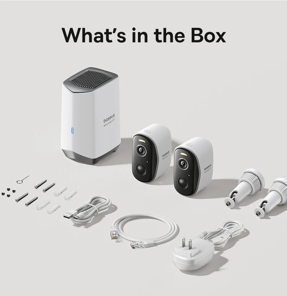 Baseus Security Protection Outdoor Camera N1 Series 2K 2-Cam Kit Wireless Home Security 210-Day Battery Life HomeKit 16TB Memory