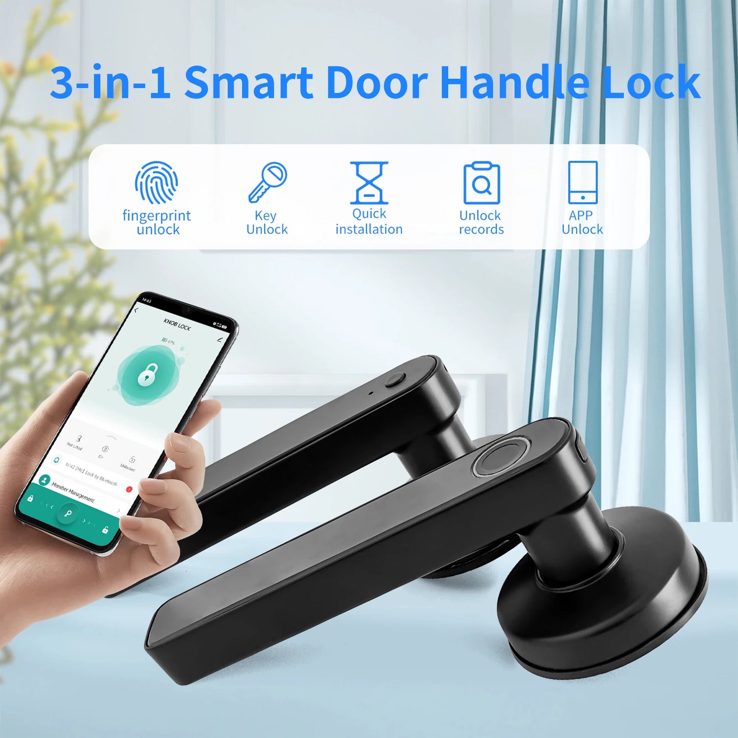Tuya 5-in-1 Door Lock Smart Home Products Fingerprint Locks	Remote Control App Unlock Support Password IC Card Key Unlock