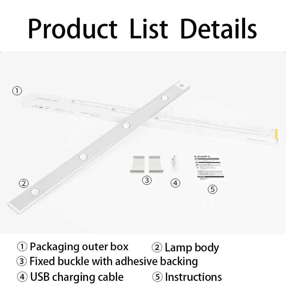 Motion Sensor LED Bar Light Rechargeable Cabinet Light 3 Colors Dimming  Kitchen Light for Closet Wardrobe Stairs 20/30/40/50cm