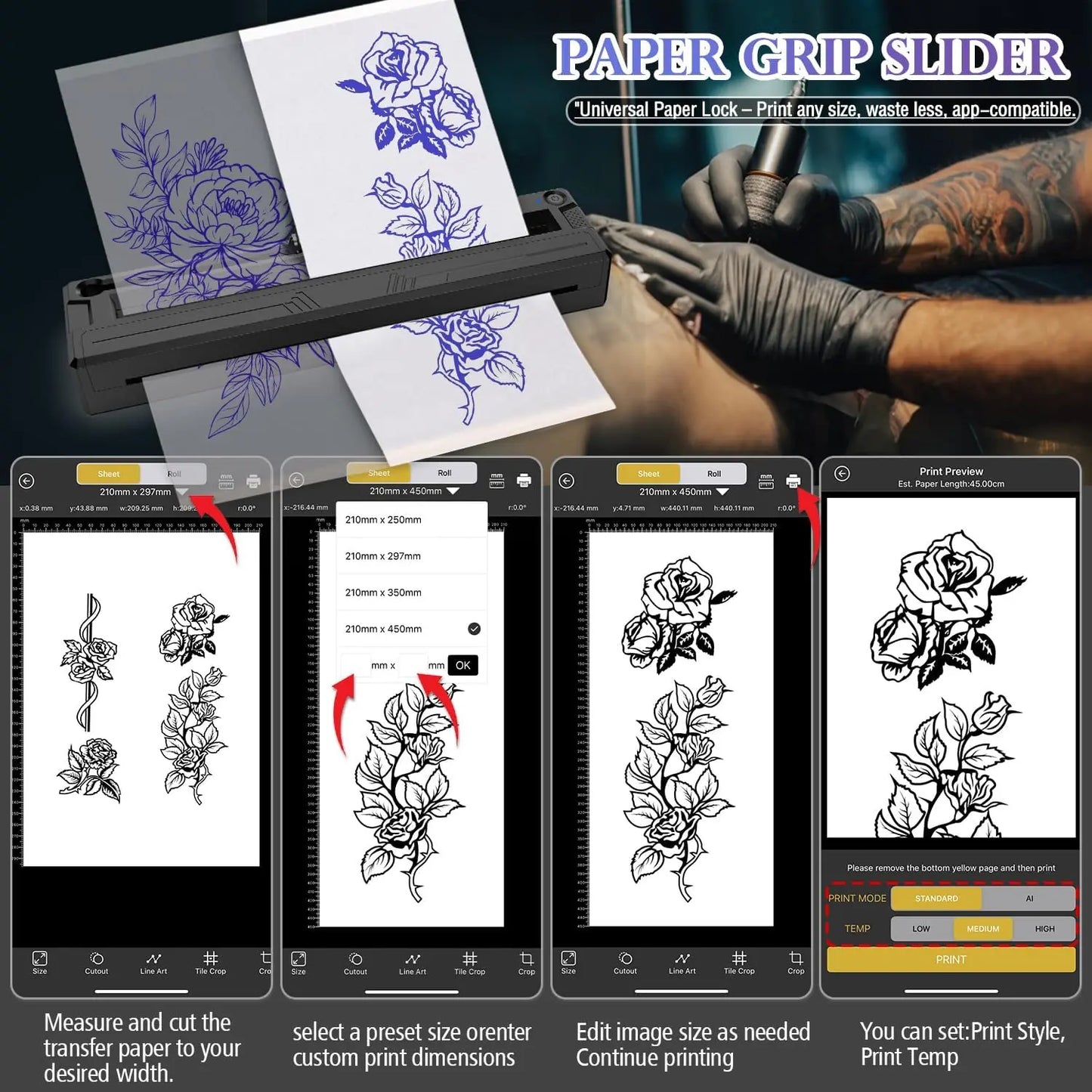 Portable Bluetooth Thermal Tattoo Printer Inkless M8 Beginners&Pros Wireless Tattoo Stencil Printer Suitable for Phone/Tablet/PC