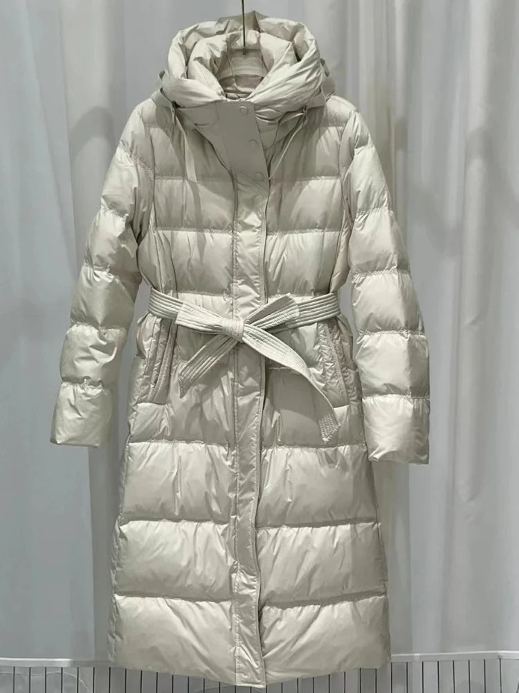 Fashionable Autumn Winter New 2025 Winter Women Thick White Duck Down Jacket Female Long Hooded Puffer Coat Ladies Outerwear
