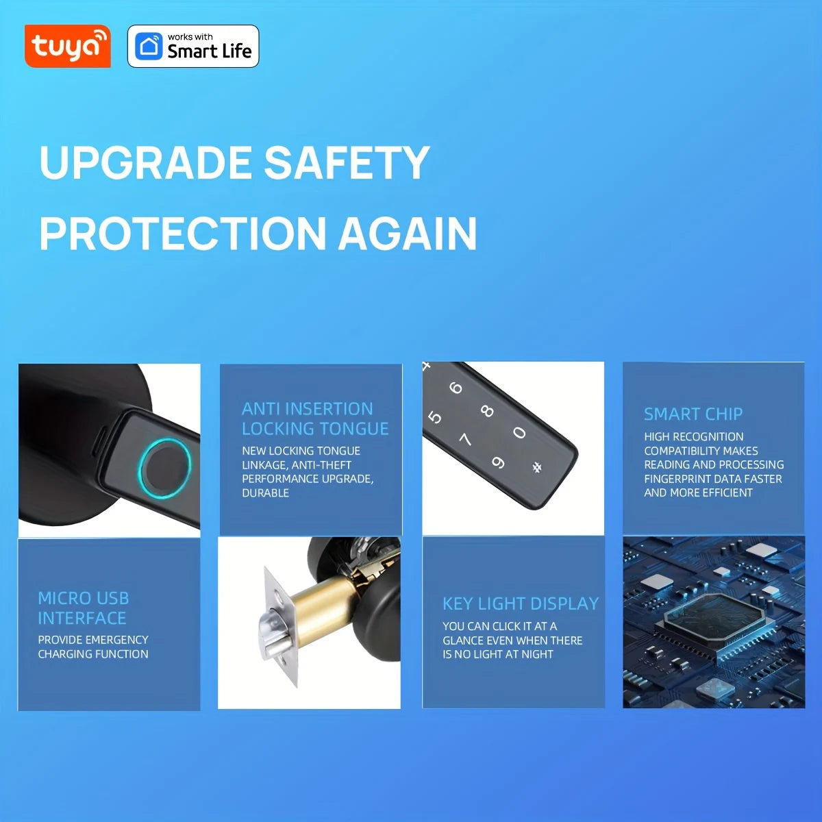 Tuya Smart Door Lock Fingerprint Password Key App 4-in-1 Unlock Electronic Digital Handle Lock Apartment Home