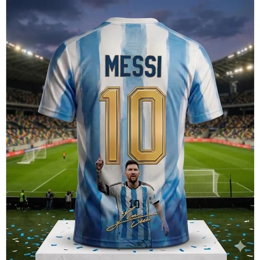 2026 Argentina No.10 Soccer Jersey | Blue White Striped 3D Print Unisex Couple Tee for World Cup Fans