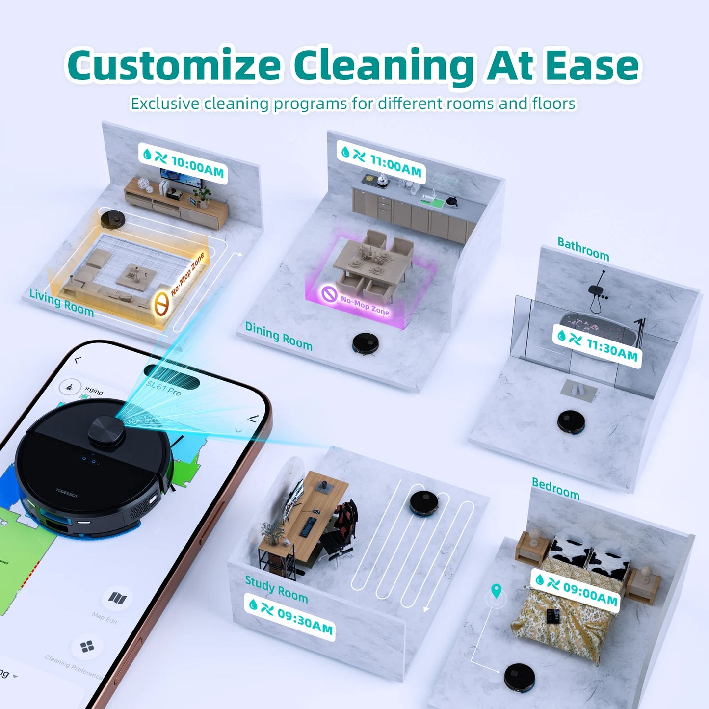TOQEEBOT cleaning vacuum robot, 4500Pa suction power, 2.5L automatic emptying station, laser radar navigation, Wifi/app/Alexa