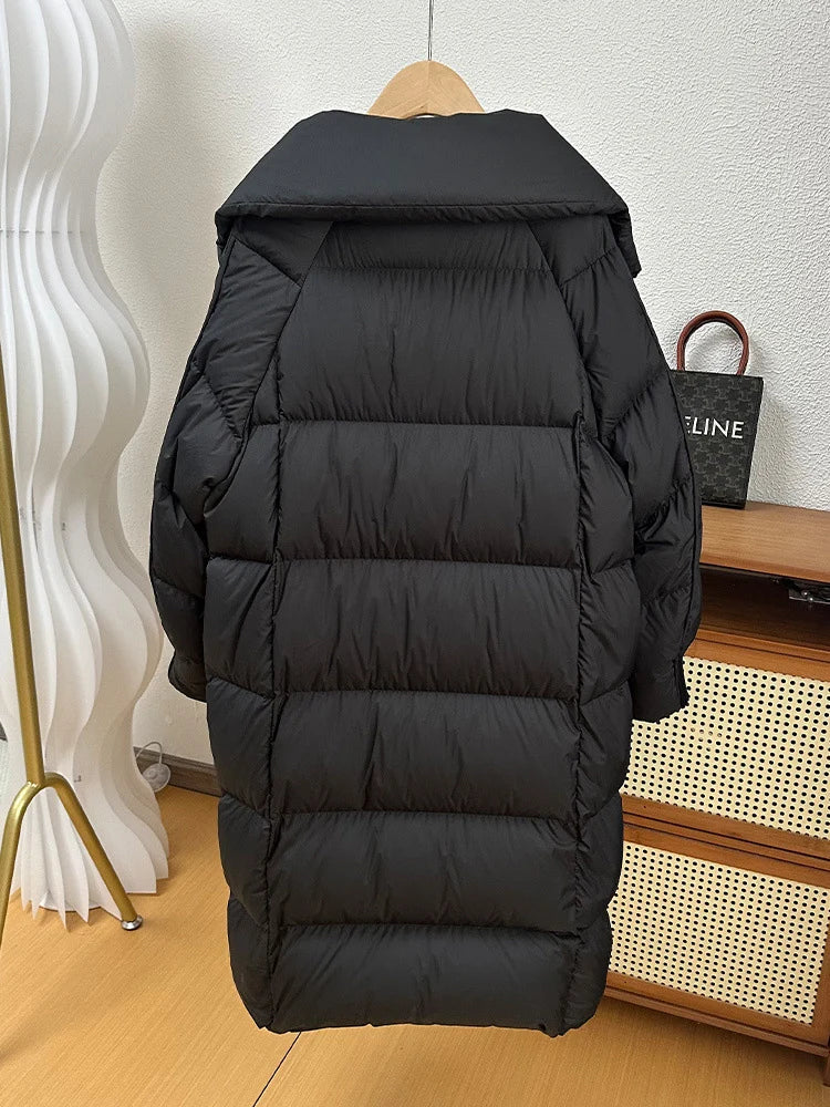 Schinteon Women White Duck Down Long Jacket Autumn Winter Warm Casual Over Size Loose Outwear Soft Comfortable Fashion Coat New