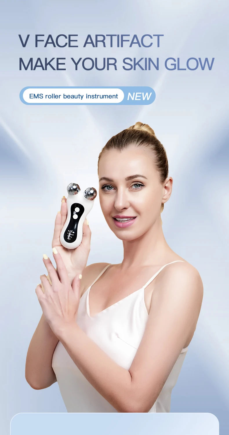 Portable Electric V-Face Lift Roller Massager EMS Microcurrent Sonic Vibration Facial Lifting Skin Tighten Massage Beauty Device