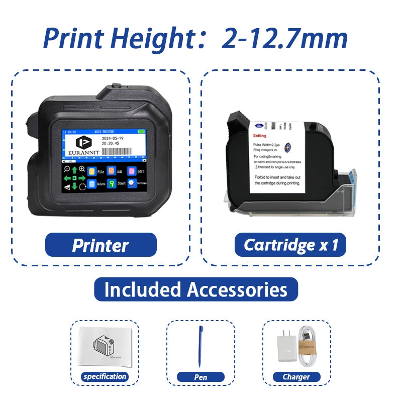 EURANNIT E98 0.5Inch Portable Mini Printer 2.8inch Touchscreen Inkjet Printer Expire Date QR Barcode Logo Label Printing Machine