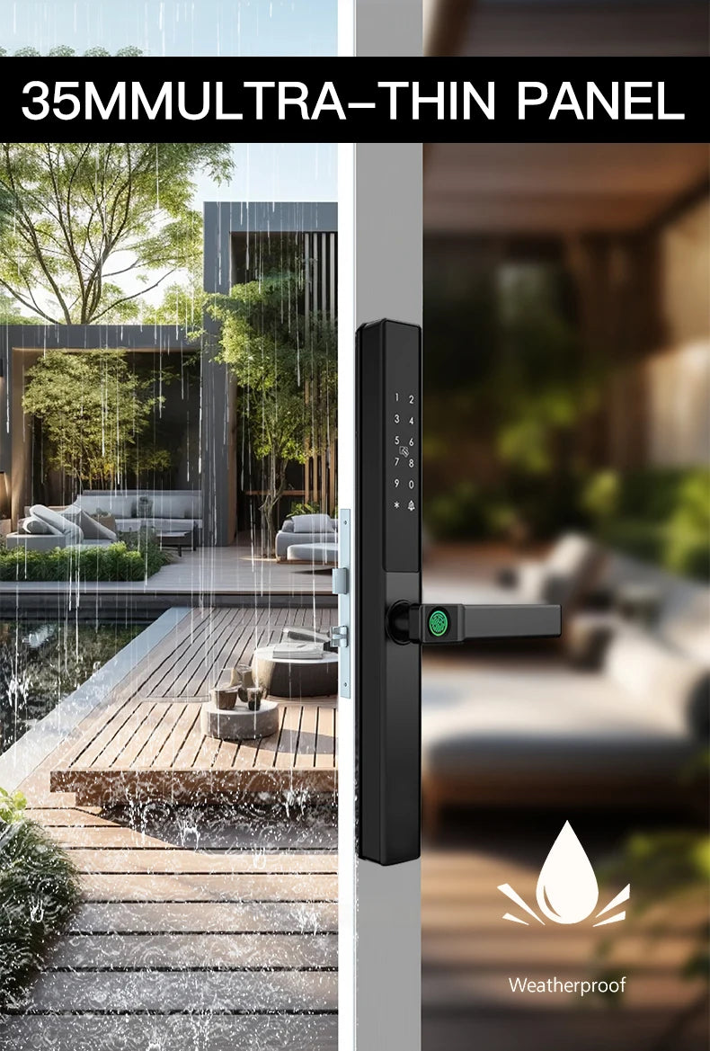 Waterproof Sliding Door Smart Lock Tuya WiFi Fingerprint Digital Code RFID Card Anti-Lock Aluminum Double-Side Electronic Lock