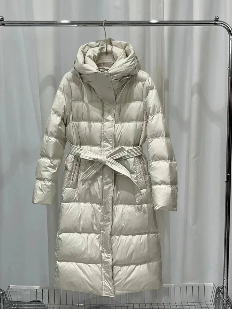 Fashionable Autumn Winter New 2025 Winter Women Thick White Duck Down Jacket Female Long Hooded Puffer Coat Ladies Outerwear