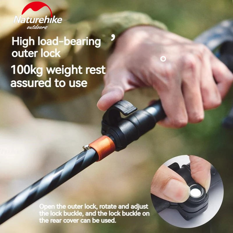Naturehike 5-Section Walking Stick Pole Carbon Fiber Aluminum Alloy Folding Teleskopic Ultralight Trekking Hiking Canes UL Pro