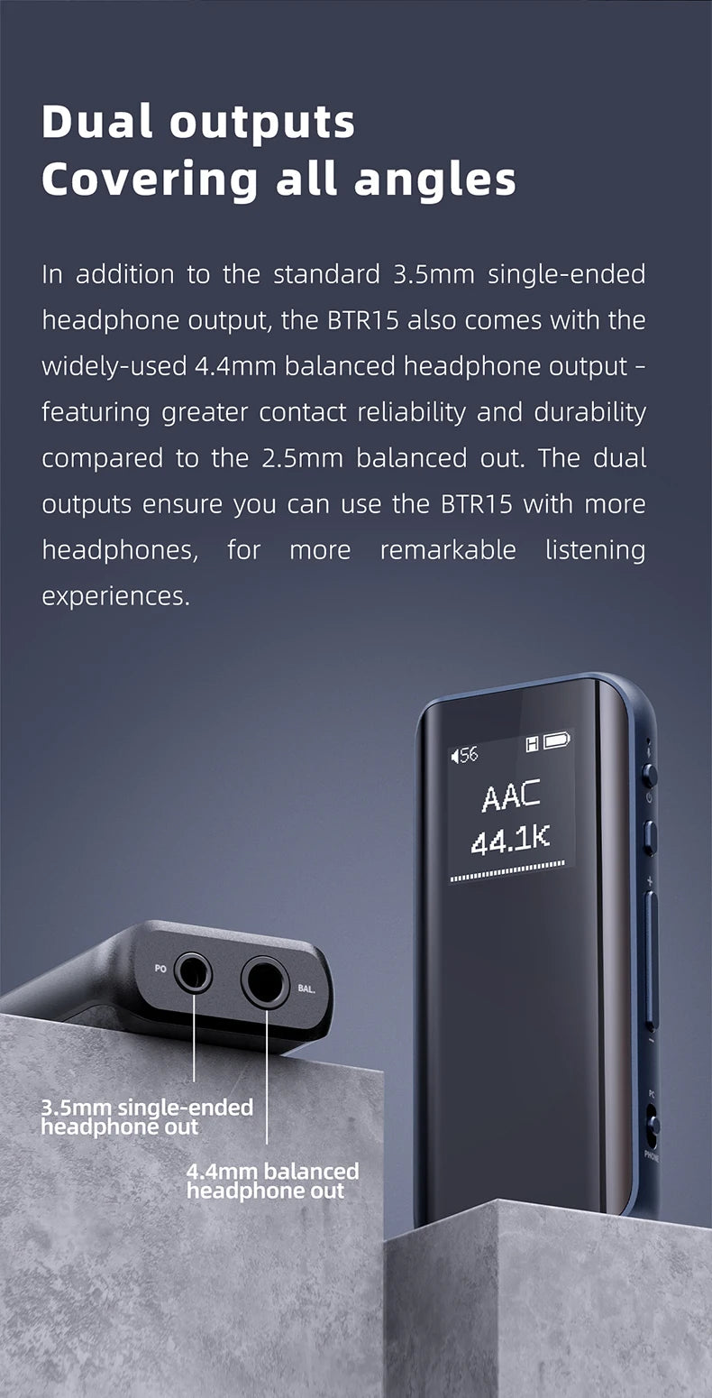 FiiO BTR15 Bluetooth 5.1 Headphone Amplifier DSD256 Receiver LDAC/aptX Adaptive with 3.5mm/4.4mm