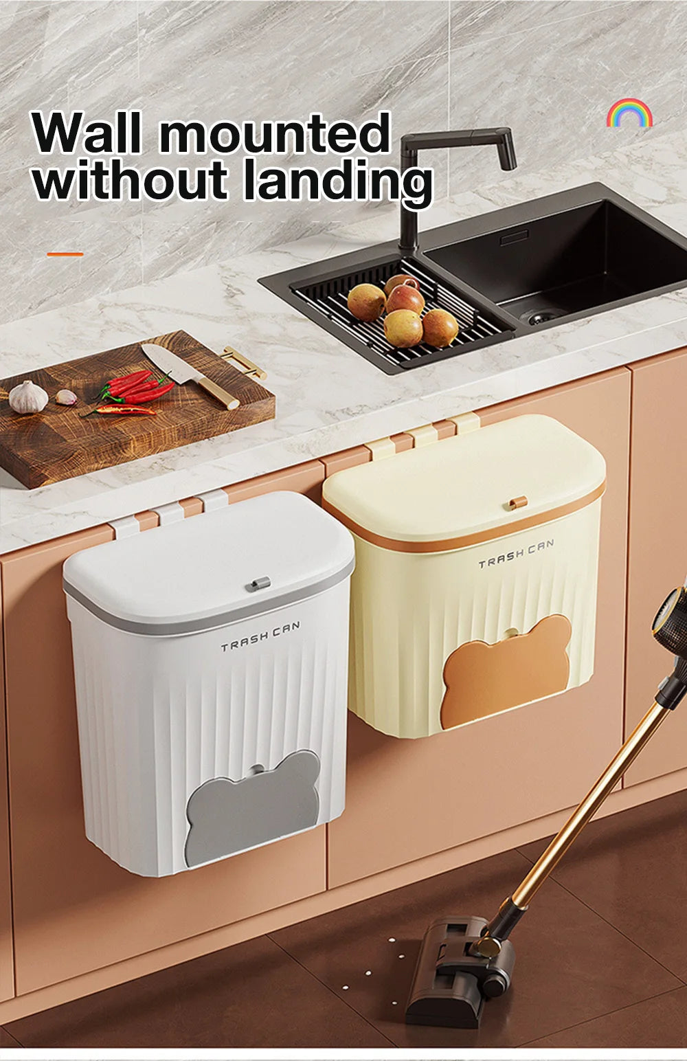 8.5/12L Kitchen Wastebasket Wall Mounted Trash Can With Lid Bathroom Trash Bin Garbage Can for Cabinet Under Sink Compost Bin