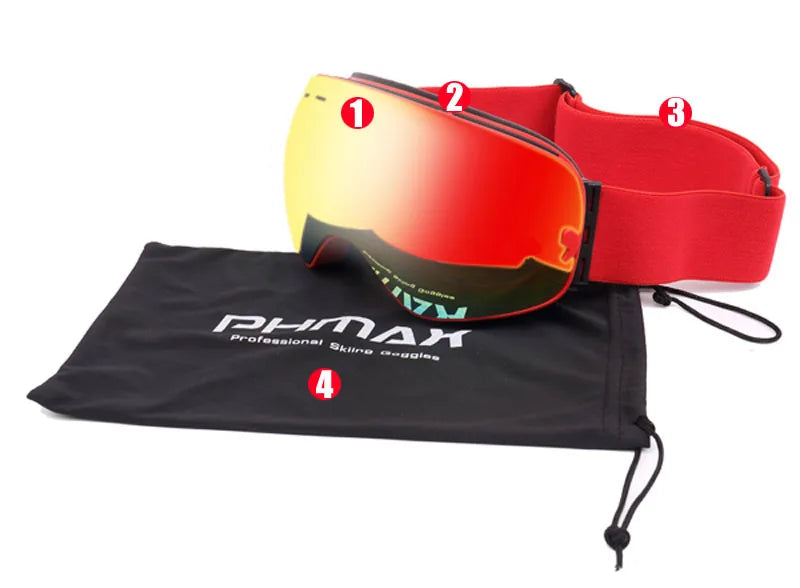 PHMAX Ski Goggles Men Snowboard Glasses Women Winter Outdoor Snow Sunglasses UV400 Double Layers Lens Anti-Fog Skiing Goggles