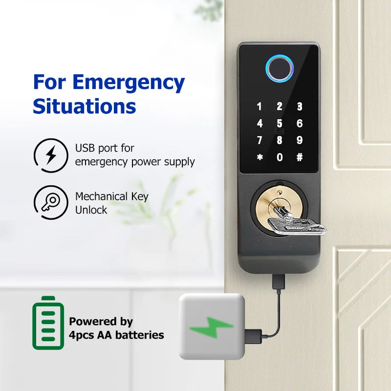 Tuya Wifi Waterproof Outdoor Smart Door Lock TTLock App Fingerprint Lock Card Code Remote Unlock Keyless Digital Electronic Lock
