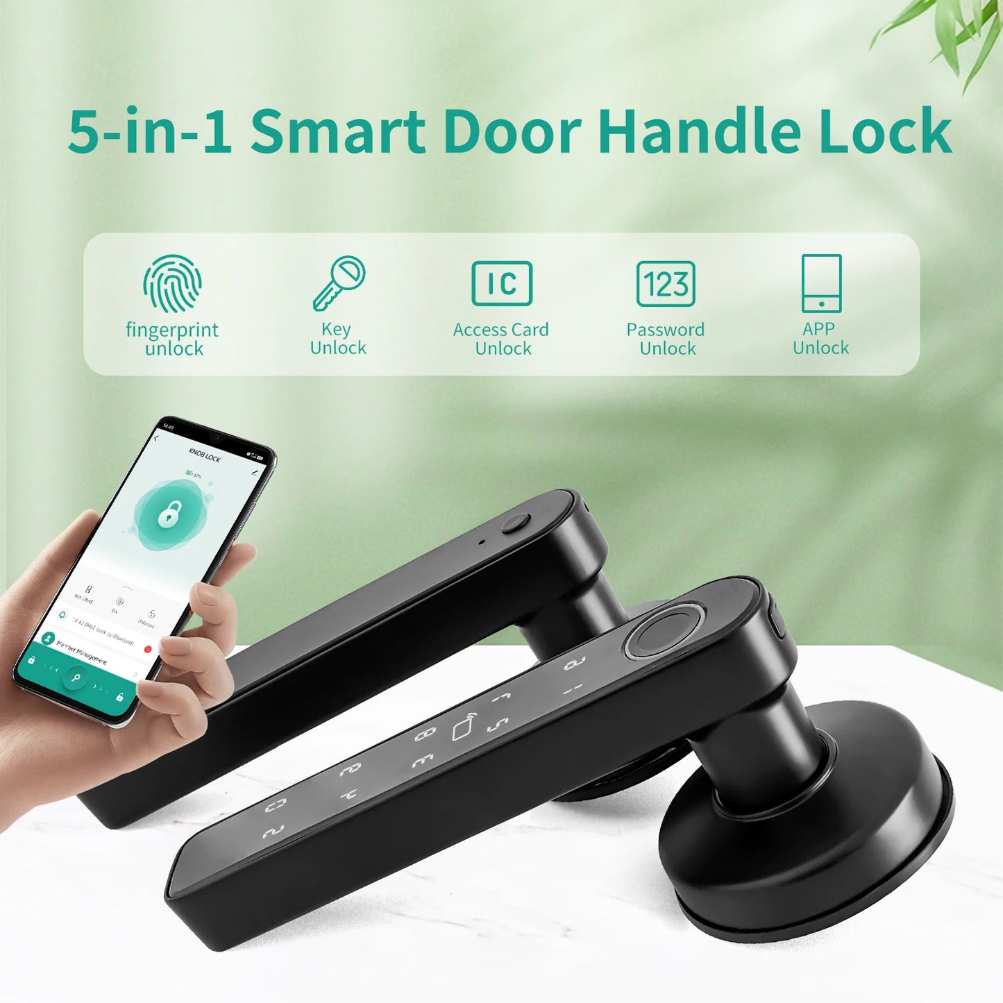 Tuya 5-in-1 Door Lock Smart Home Products Fingerprint Locks	Remote Control App Unlock Support Password IC Card Key Unlock
