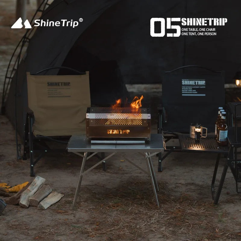 ShineTrip Camping Portable Stainless Steel Folding Table BBQ Heat Resistant Table Outdoor Honeycomb Tabletop Incinerator