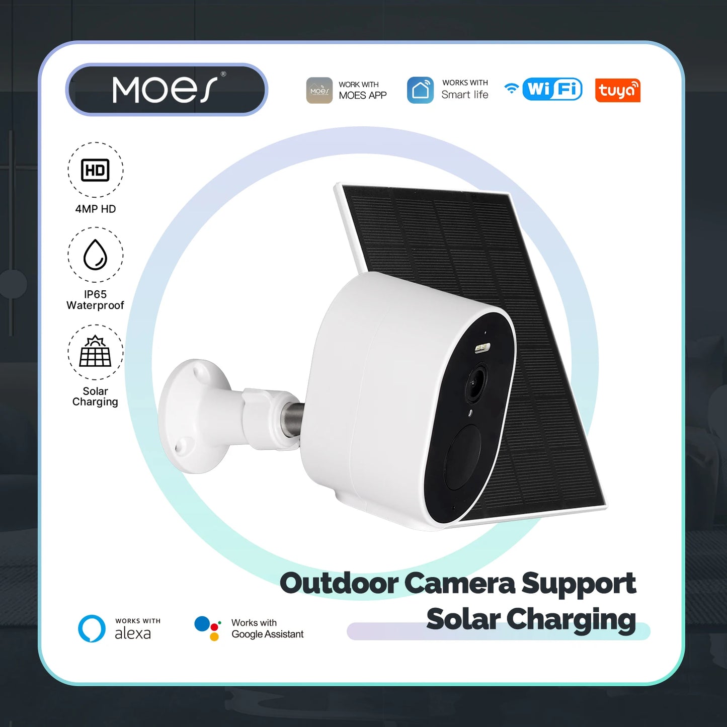 MOES Tuya WiFi 4MP HD Smart Security Camera Solar Charging IP65 Waterproof Full Color Night Vision Work With Alexa Google Home