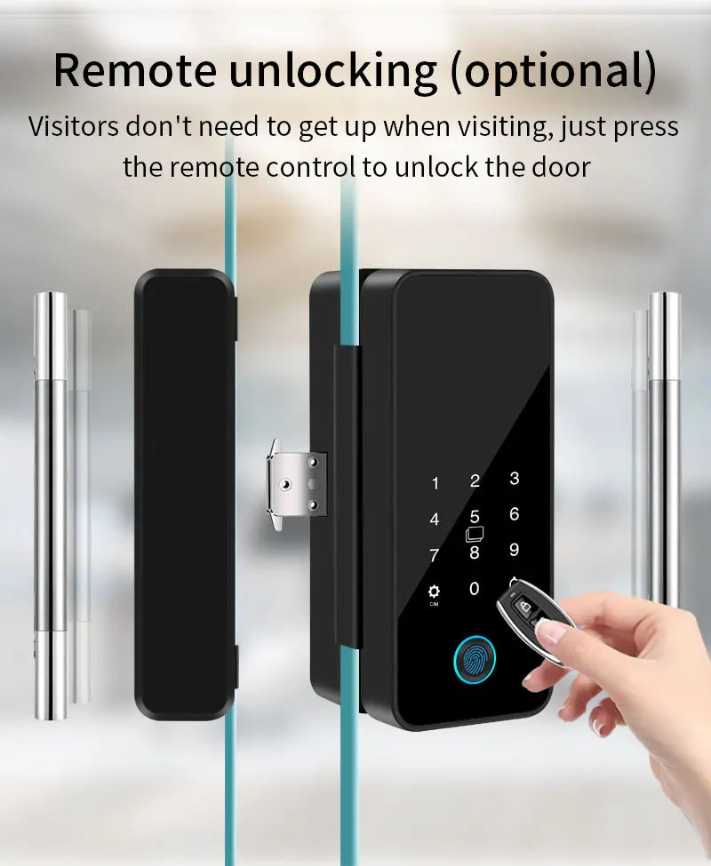 Tuya APP Glass Door Fingerprint Lock Bluetooth Smart Biometric Electronic Office Glass Door Lock 13.56Mhz RFID IC Keyless Unlock