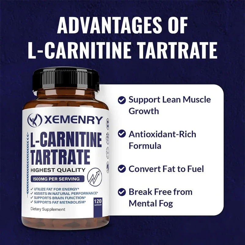 L-Carnitine Tartrate Premium Capsules 1500 mg - Natural Energy Production, Supports Metabolism