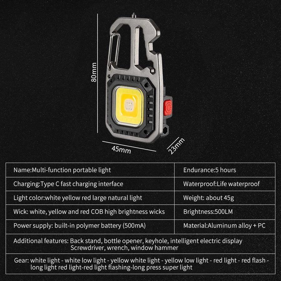 AmmToo Ultra Small Mini LED Light Rechargeable Keychain Light Outdoor Camping COB Work Light Portable Pocket Wrench Screwdriver