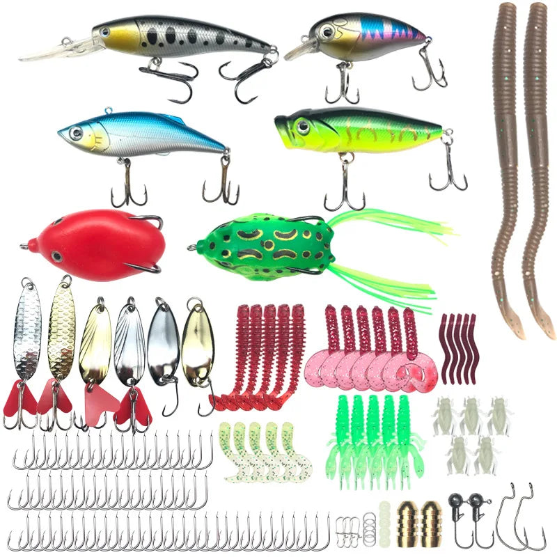 Fishing Lure Kit Soft and Hard Bait Set Gear Layer Minnow Metal Jig Spoon For Bass Pike Crank Tackle Accessories with Box