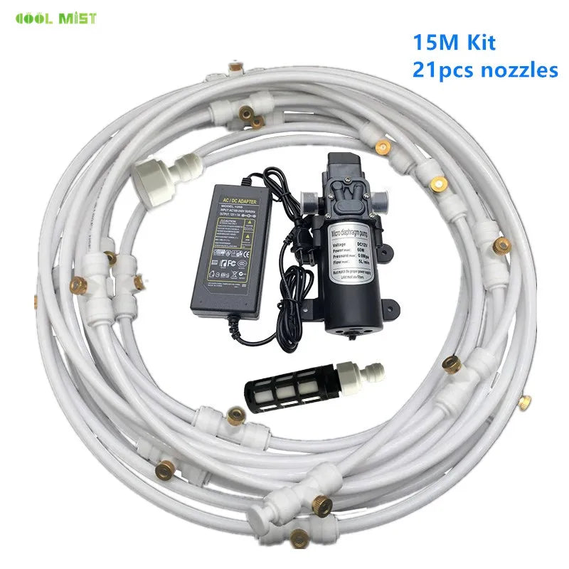 A29 Outdoor Misting Cooling System 12V Water Pump Kit Fog Nozzle For Greenhouse Garden Patio 8M -18M Timer Smart Irrigation Kits