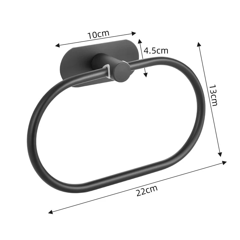 Stainless Steel Towel Holder Self-adhesive Bathroom Towels Rack Black Washhand Hanger Ring Rail Bar Kitchen Storage Accessories